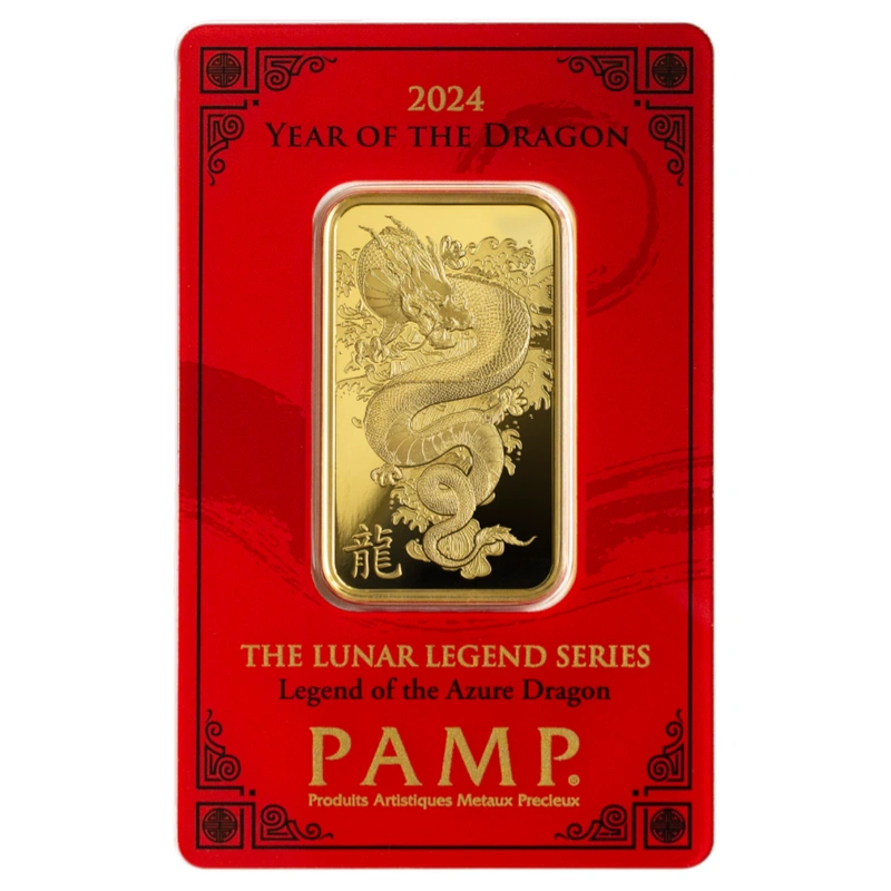 Lingote de Oro de 1 oz PAMP Año del Dragón 2024