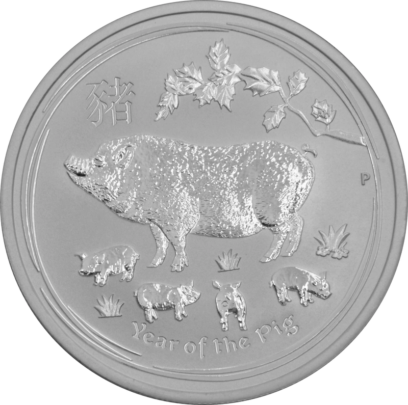 Moneda Perth Mint Calendario Lunar de Plata de 1/2 oz 2019 Año del Cerdo