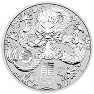Moneda de Plata de 1 Onza del Año del Dragón 2024 con Marca de Ceca