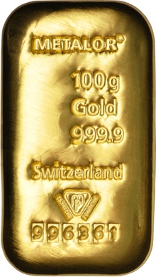 Lingote Fundido Metalor de 100g de Oro