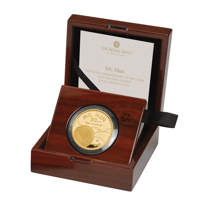 Moneda Mr Men Mr Feliz de Oro de 1 oz Proof 2021 Caja de Regalo