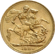 Moneda Soberano de Oro 1880 Victoria Joven (S)