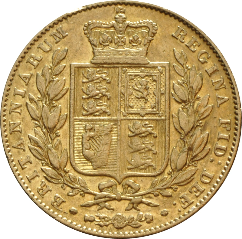 Moneda Soberano de Oro 1844 Victoria Joven con Reverso Escudado (L)