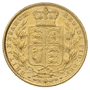 Moneda Soberano de Oro 1864 Victoria Joven con Reverso Escudado (L)