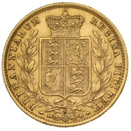 Moneda Soberano de Oro 1877 Victoria Joven con Reverso Escudado (S)