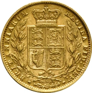 Moneda Soberano de Oro 1875 Victoria Joven con Reverso Escudado (S)