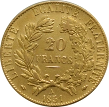 Moneda 20 Francos Franceses Ceres
