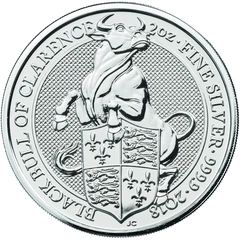 Moneda Bestias de la Reina El Toro Negro de Clarence de Plata de 2 oz