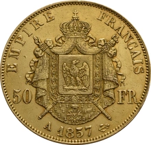 Moneda 50 Francos Franceses - Napoleón III Cabeza Desnuda