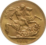 Moneda Soberano de Oro Jorge V 1914 Londres