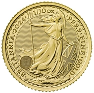 Moneda Britannia de Oro de Décimo de Onza 2024