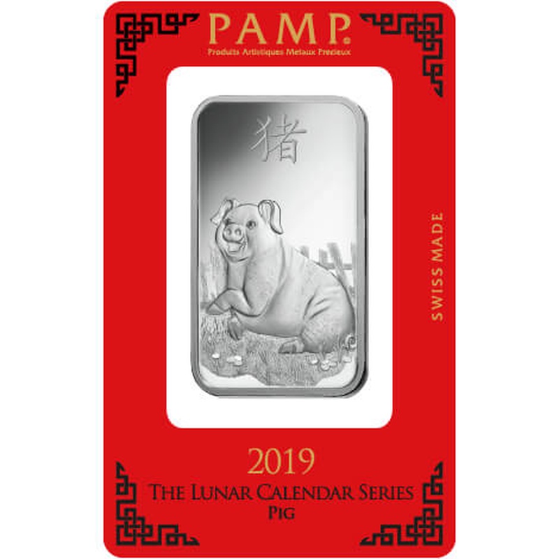 PAMP 1oz 2019 Year of the Pig Silver Bar