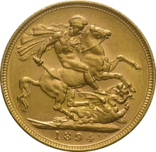 Moneda Soberano de Oro 1894 Victoria Velada (M)
