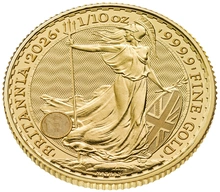 Moneda Britannia de Oro de Décimo de Onza 2026