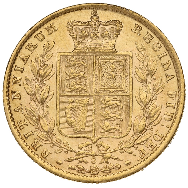 Soberano de Oro 1873 - Victoria Joven con Reverso Escudado (S)