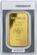 Lingote de Oro de 100 g Heraeus