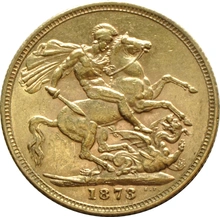Moneda Soberano de Oro 1873 Victoria Joven (S)