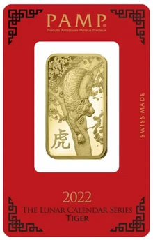 Lingote de Oro de 1 oz PAMP 2022 Año del Tigre