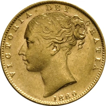 Moneda Soberano de Oro 1880 Victoria Joven con Reverso Escudado (S)