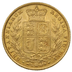 Moneda Soberano de Oro 1857 Victoria Joven con Reverso Escudado (L)