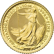 Moneda Britannia de Oro de 1/10 oz 2020