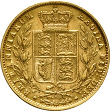 Soberano de Oro 1875 - Victoria Joven con Reverso Escudado (S)