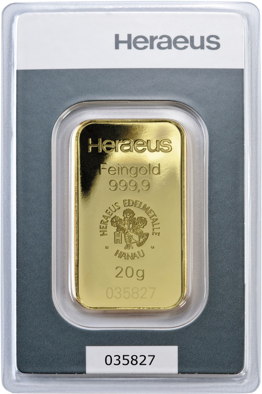 Heraeus 20 Gram Gold Bar