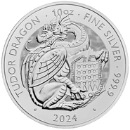 Moneda Bestias de Tudor Dragón de Plata de 10 oz 2024