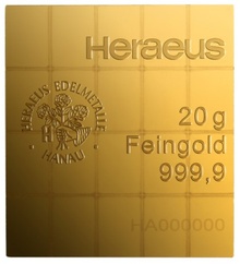 Lingote Heraeus CombiBar de 20 x 1g de Oro