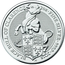 Moneda Bestias de la Reina El Toro Negro de Clarence de Plata de 2 oz