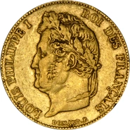 Moneda Oro 20 Francos Franceses - Louis-Philippe (Cabeza Laureada)