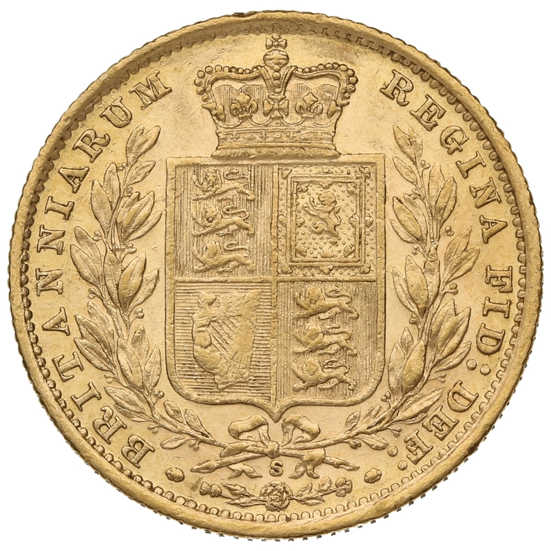 Moneda Soberano de Oro 1886 Victoria Joven con Reverso Escudado (S)