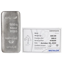Lingote de Plata de 500 g Metalor