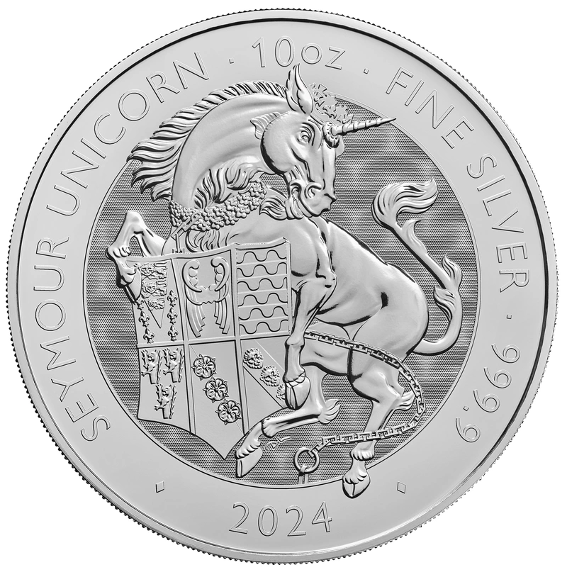 Moneda Bestias Tudor Unicornio de Seymour de Plata de 10 oz 2024