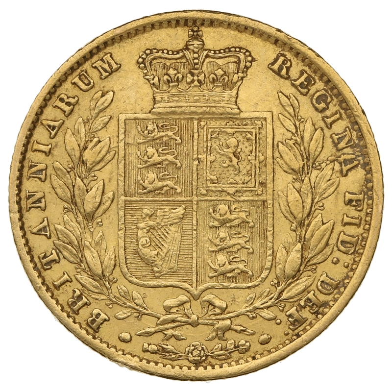 Moneda Soberano de Oro 1854 Victoria Joven con Reverso Escudado (L)