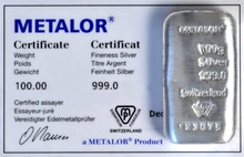 Lingote de Plata de 100 g Metalor