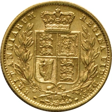 Moneda Soberano de Oro 1872 Victoria Joven con Reverso Escudado (S)