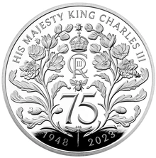 Moneda de Plata de £5 Proof - 75 Anversario de Carlos III 2023