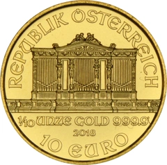 Moneda Filarmónica Viena de Oro de 1/10 oz 2018