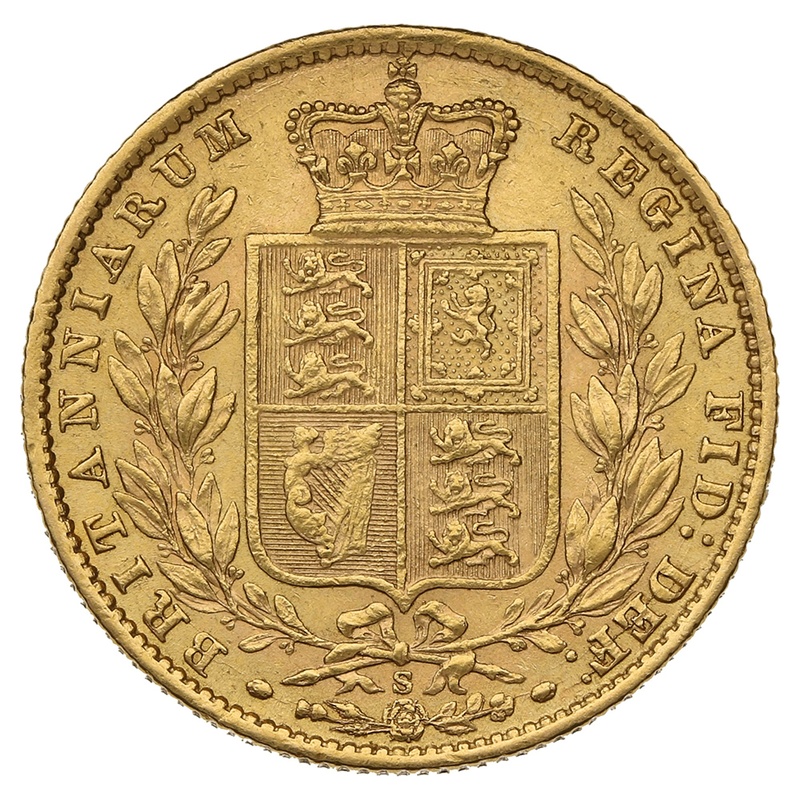 Soberano de Oro 1871 - Victoria Joven con Reverso Escudado (S)