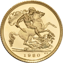 1980 Proof Medio Soberano de Oro Isabel II Cabeza Decimal