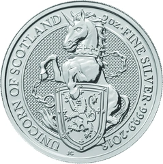 Moneda Bestias de la Reina El Unicornio de Escocia de Plata de 2 oz