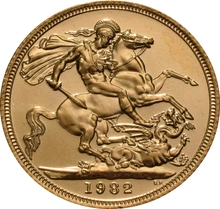 Moneda Soberano de Oro 1982 Isabel II Retrato Decimal