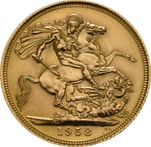 Moneda Soberano de Oro 1958 Isabel II Primer retrato