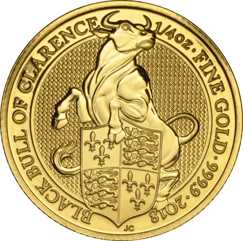 Moneda Bestias de la Reina El Toro Negro de Clarence de Oro de 1/4 oz 2018