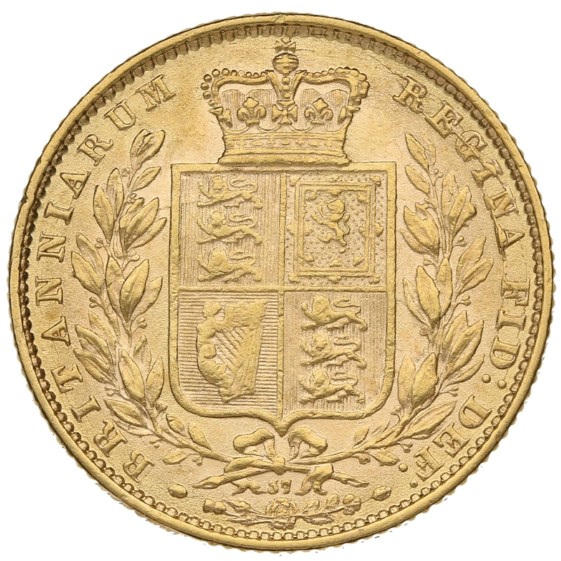 Moneda Soberano de Oro 1872 Victoria Joven con Reverso Escudado (L)