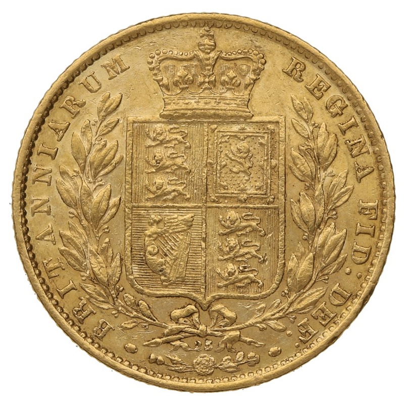 Soberano de Oro 1868 - Victoria Joven con Reverso Escudado (L)
