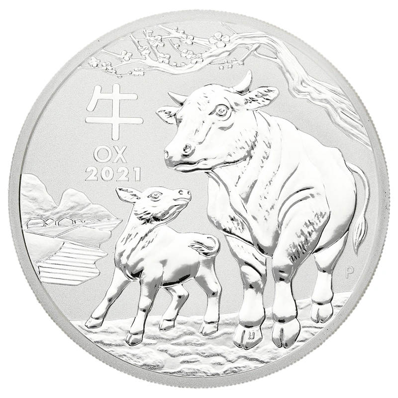 Moneda Perth Mint Calendario Lunar de Plata de 2 oz 2021 Año del Buey