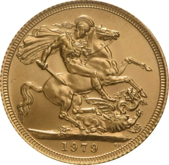 Moneda Soberano de Oro 1979 Isabel II Retrato Decimal