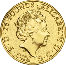 Moneda Bestias de la Reina El Dragón Rojo de Gales de Oro de 1/4 oz
